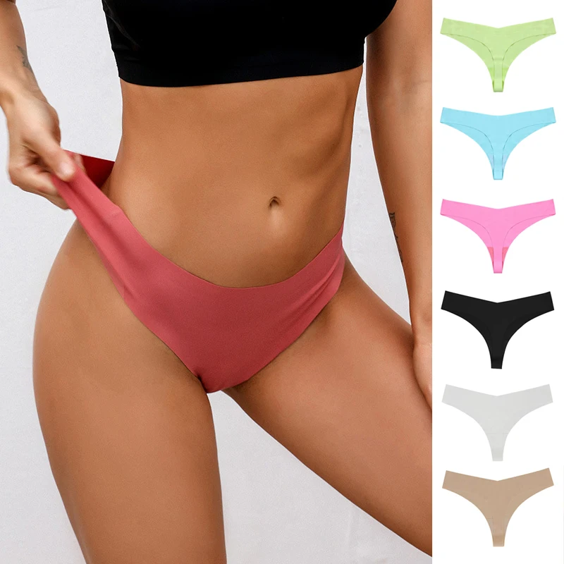 

Women Comfortable G String Silk Thongs Low-Rise T-back Lingerie Seamless Panties Sexy Solid
