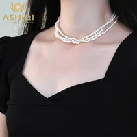 ashiqi natural baroque pearl double layered necklace 925 sterling silver jewelry for women