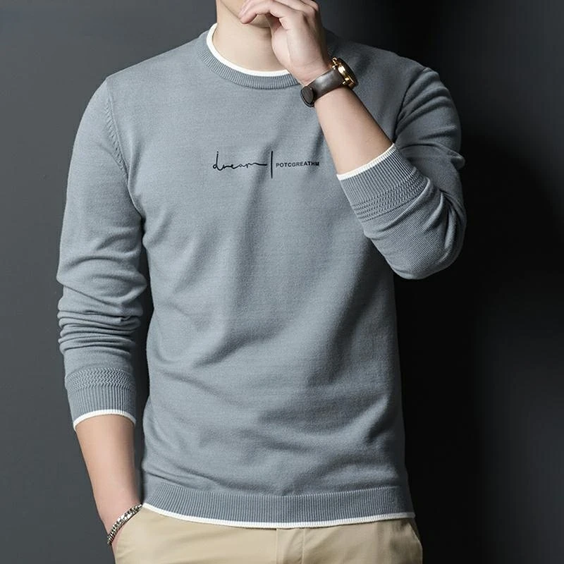 New Fashion Brand Designer Knit Pullover Sweater Men Crew Letter Printed Slim Fit Autum Winter Navy Casual Jumper Men Clothes