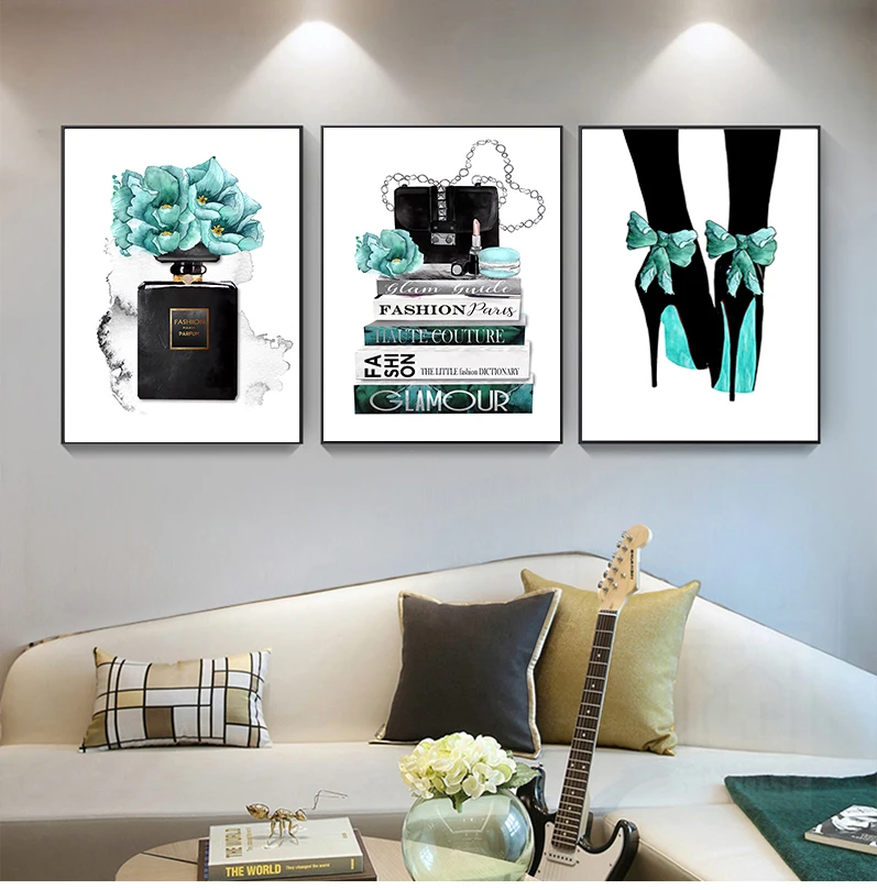 

Canvas Painting Wall Pictures For Living Room Fashion Nordic Posters And Prints book flower perfume High heels Wall Art