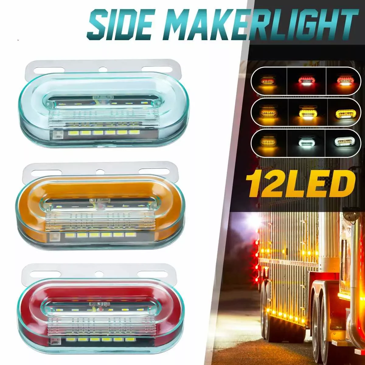 

/ 24V 12 LED Side Marker Lights Car External Lights Signal Indicator Lamps Warning Tail Light 3 Modes Trailer Truck Lorry