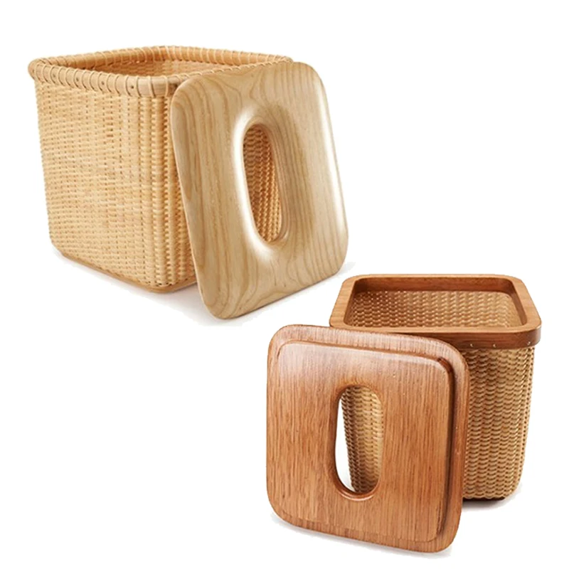 

Rattan Tissue Box Pastoral Style Handmade Square Rattan Wooden Cover Tissue Box