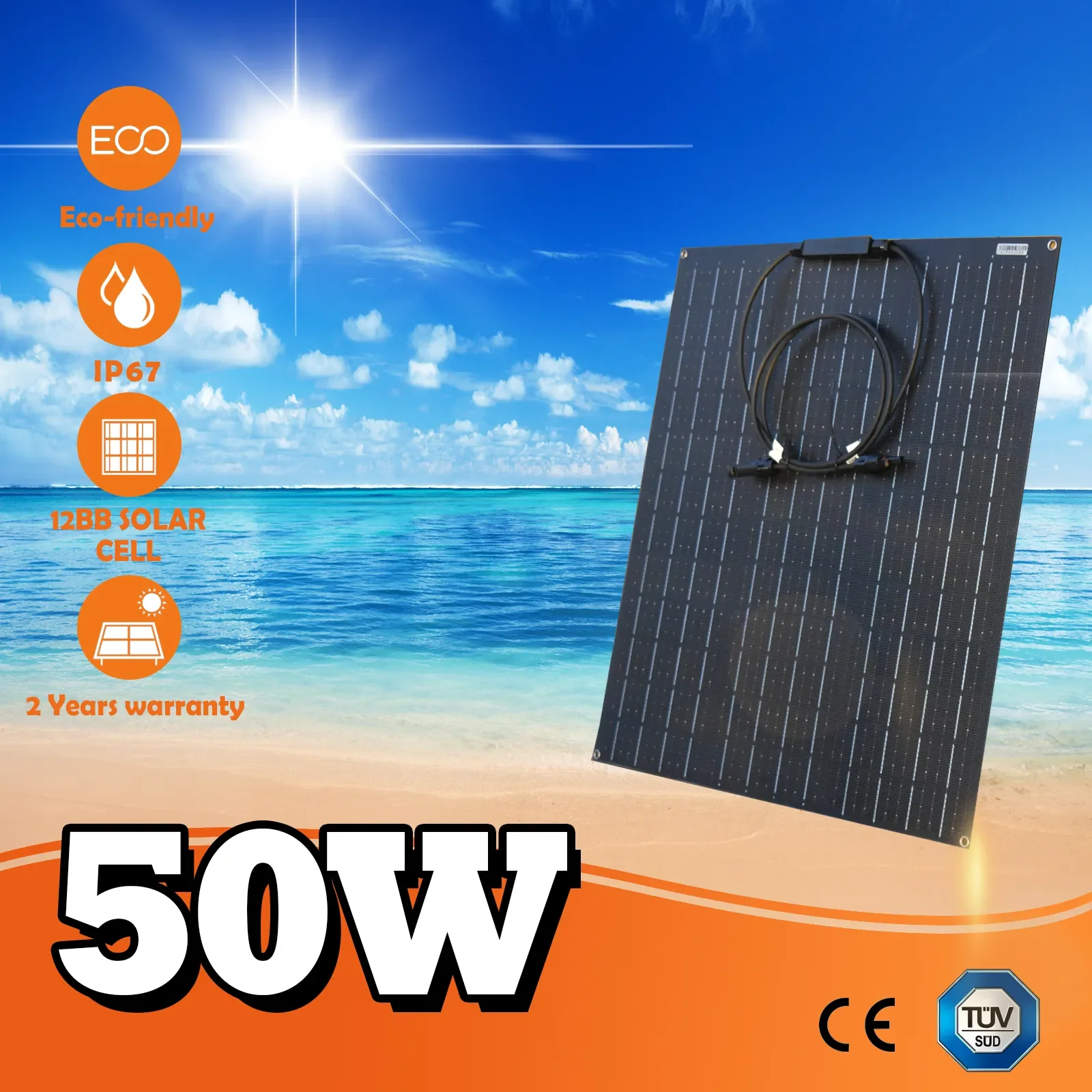 

Гибкая монокристаллическая солнечная панель ETFE, 50 Вт, 100 Вт, 12 В, комплект батарей для морских кемпингов, лодок, домов на колесах