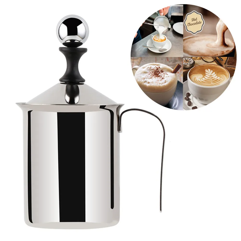 

400/800ML Stainless Steel Handheld Milk Frother Double Mesh Coffee Cappuccino Milk Creamer Foamer Maker Kitchen Accessories
