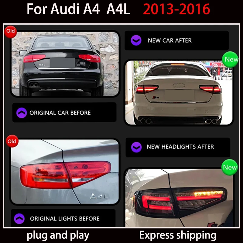 Фото Стайлинг автомобиля для задних фонарей A4 2013-2016 A4L светодиодный задний фонарь светодиодный DRL тормозной сигнал задний ход автоаксессуары №3