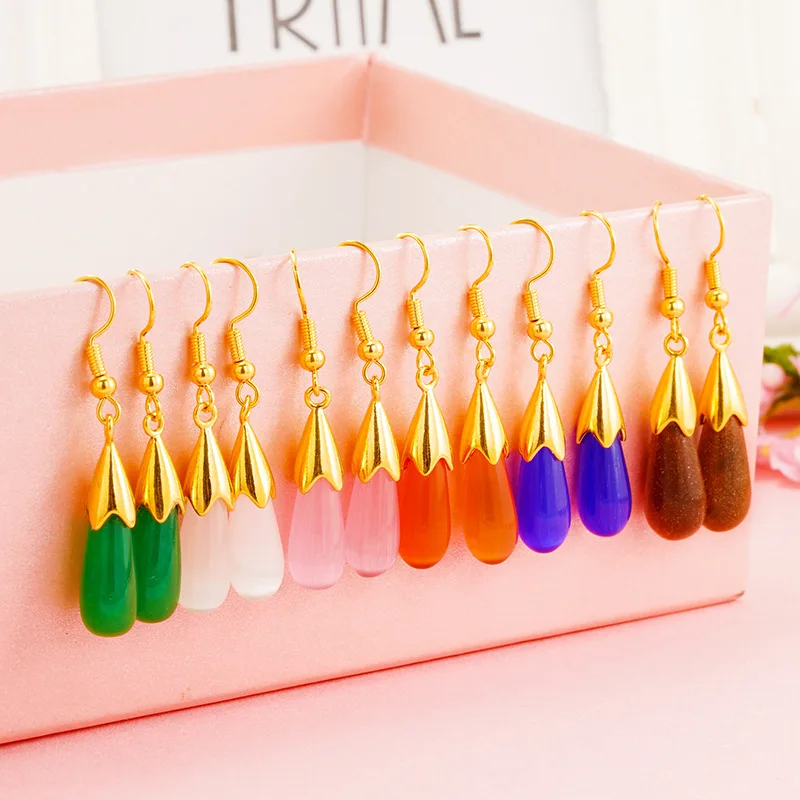 

Summer Female Original 24K Gold Earring Vintage Non-fading Luxury Rhinestone Cat Eye Dangle Earring for Women Wedding Jewelry