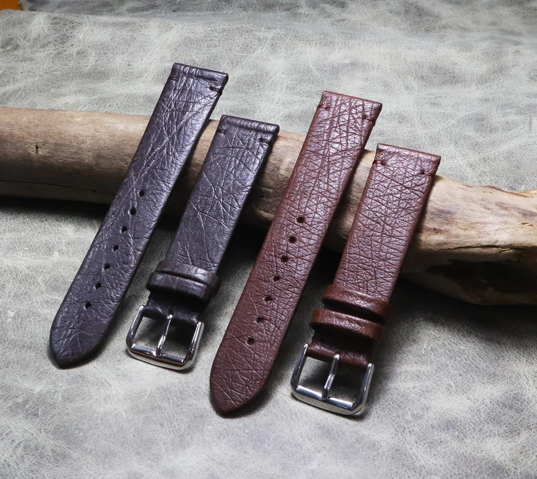 Handmade coffee soft ostrich leather strap, thin 20mm leather strap, high quality ultra-thin wristband