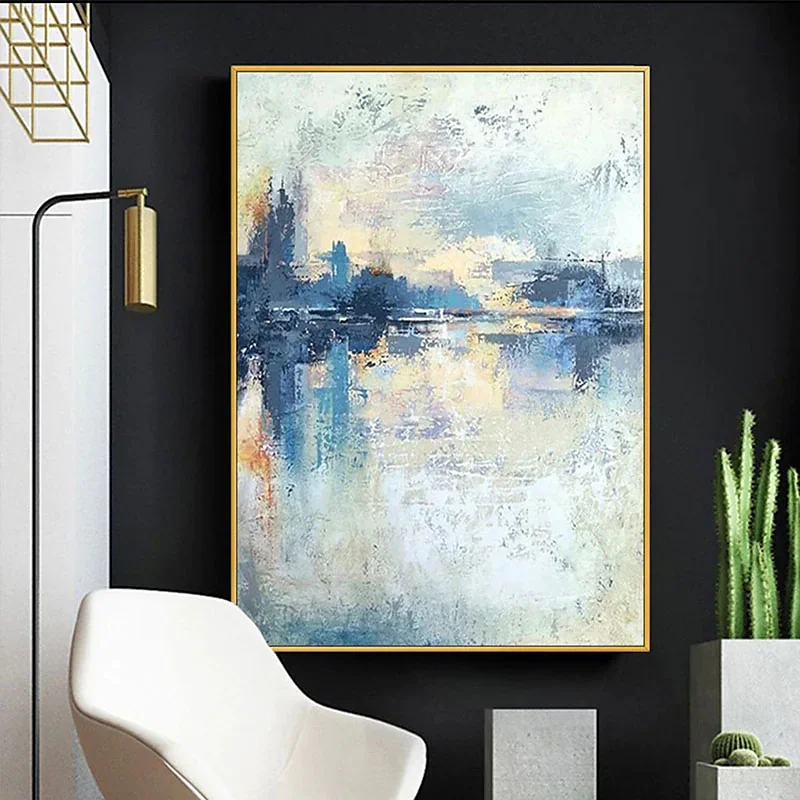 

High Quality Nordic Beautiful Home Decoration Blue Abstract Landscape Paintings Hand Painted Oil Art