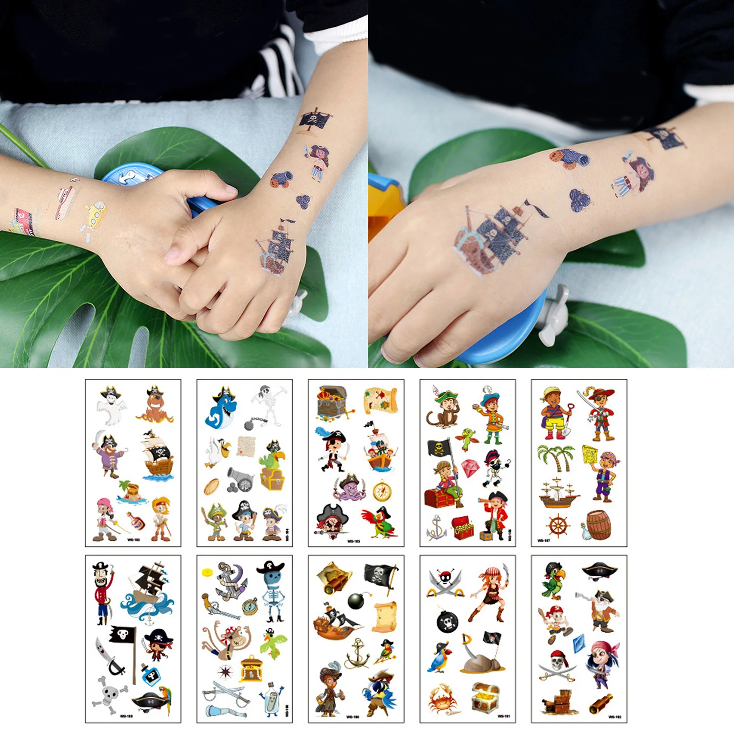 

Behogar 10 Sheets Pirate Theme Party Temporary Tattoo Sticker for Children Tatouage Body Art Waterproof Temporary Tattoo Sticker