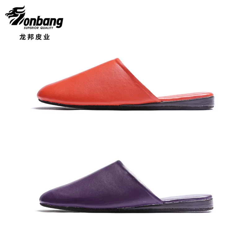 

2022 spring and autumn new couple sheepskin home leather slippers Baotou wooden floor men and women couple leather slippers