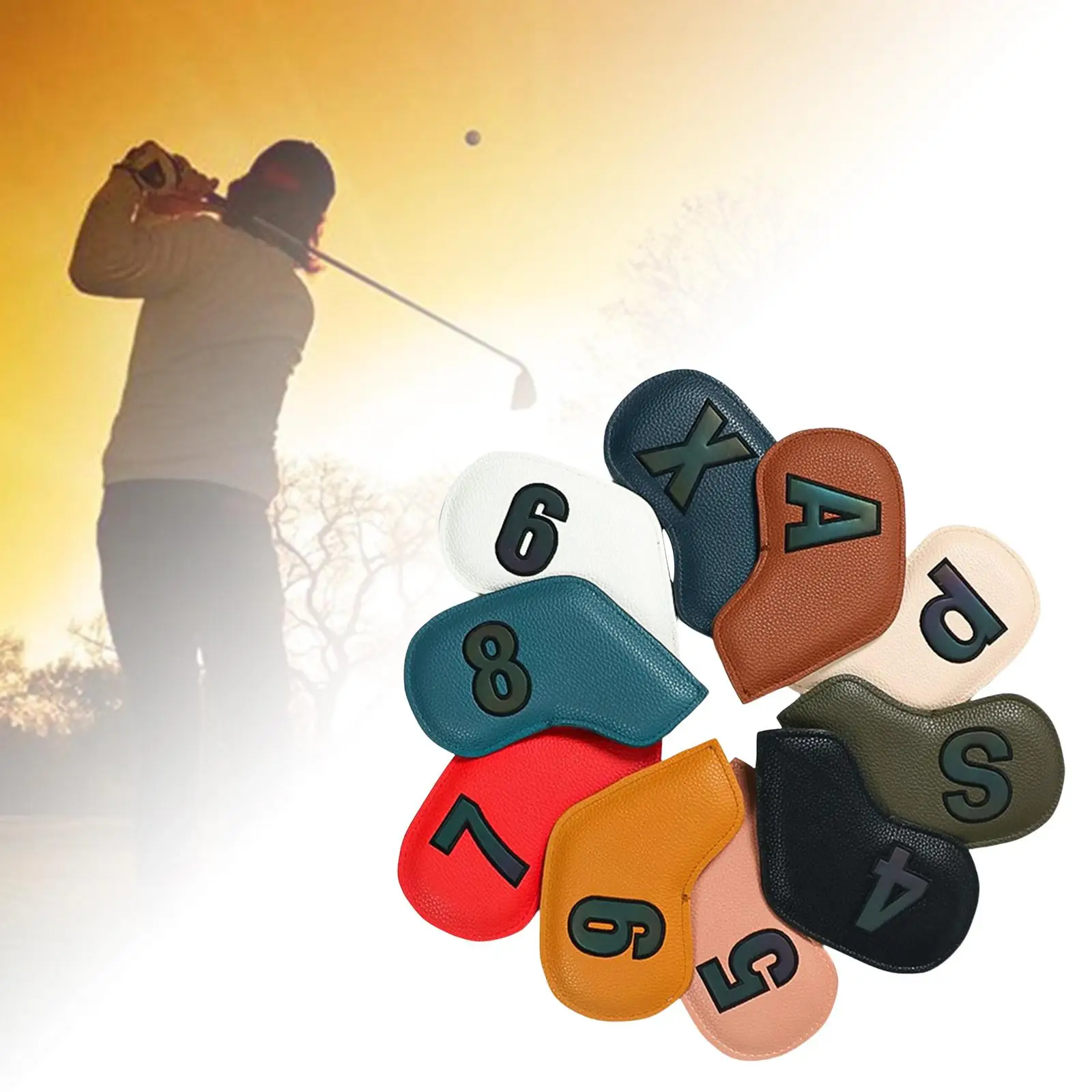 

10x PU Golf Iron Headcovers Protect Case Anti Scratch Head Cover Embroidery Number Wedges Equipment Golf Accessories Golfer Gift