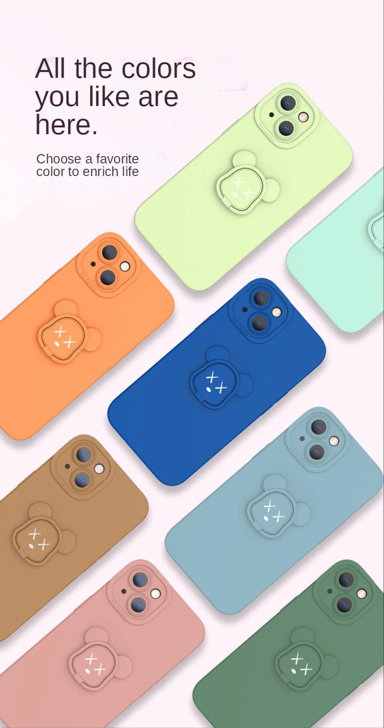 

Pure Color Bear Phone Case for IPhone 12 Mobile Phone Case for IPhone 13mini/13/11/X/XR/X/7/8P/12P/11P/12pm/13pm/11pm with Stand