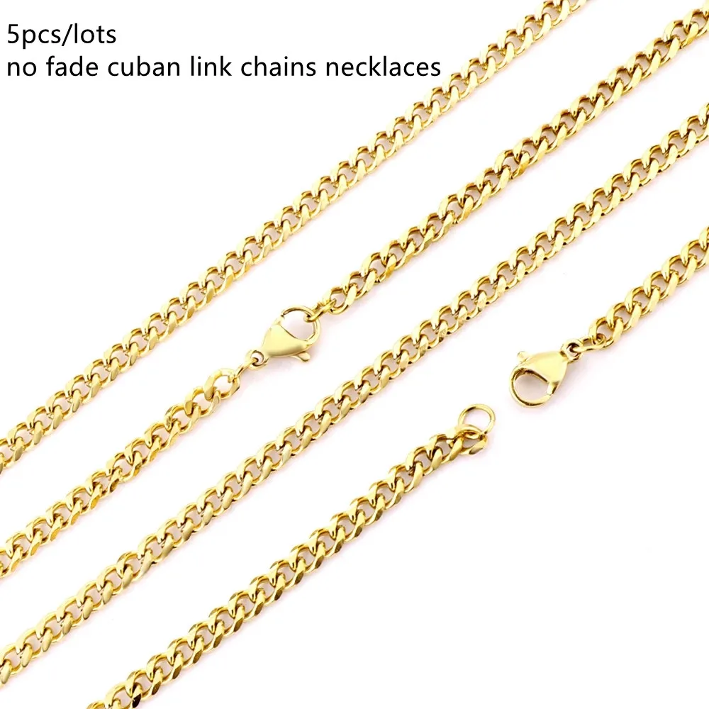 

5pcs lots Wholesale Stainless Steel Link Necklace for Women Gold Color Collares Width 3.5mm 45/50/55/60cm long Cuba Chains Punk