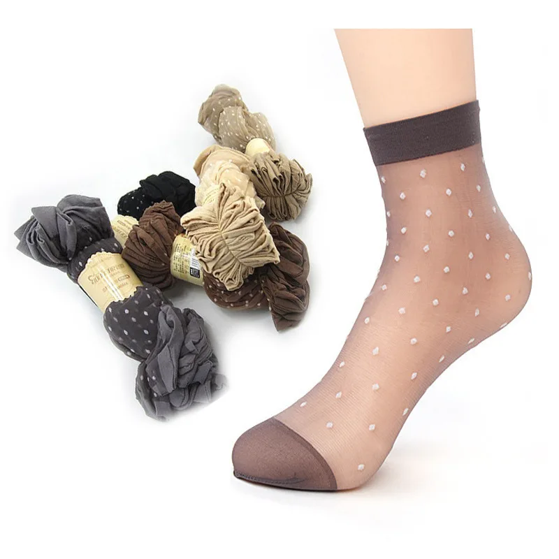20PCS=10Pairs Dot Silk Socks Women Transparent Thin Breathable Summer Nylon Short Stock Female Non-Slip Stretch Ankle Sexy Socks