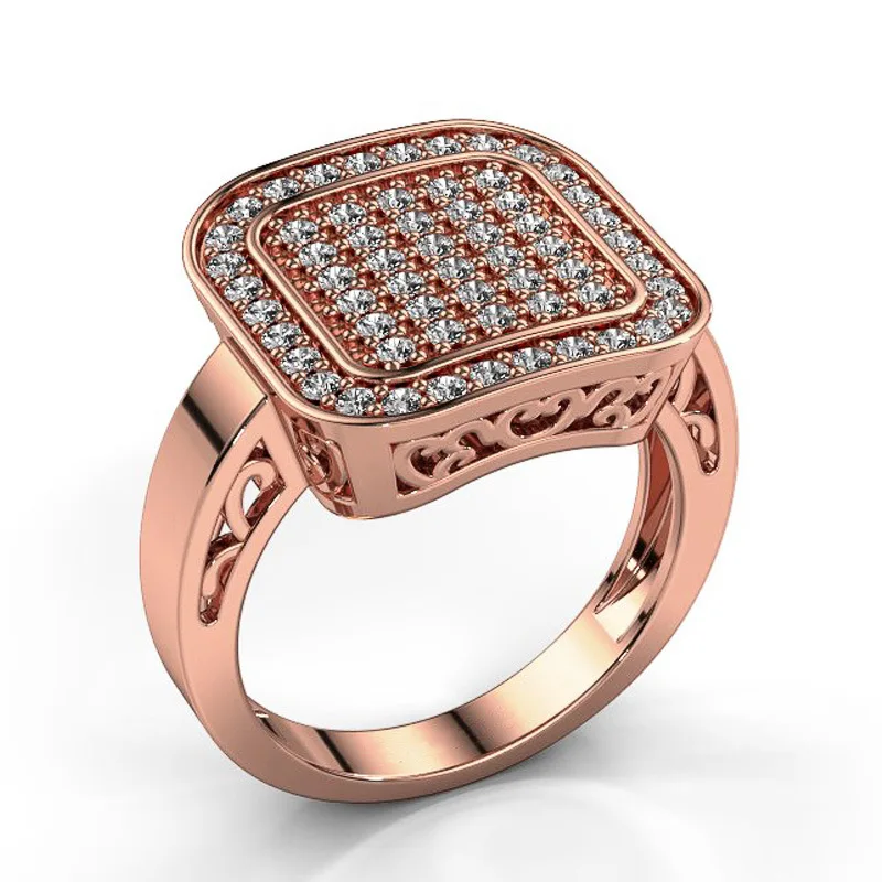

New Luxury Trendy Rose Gold Square Engagement Rings For Women Shine Tiny CZ Stone Inlay Fashion Jewelry Wedding Party Gift Ring