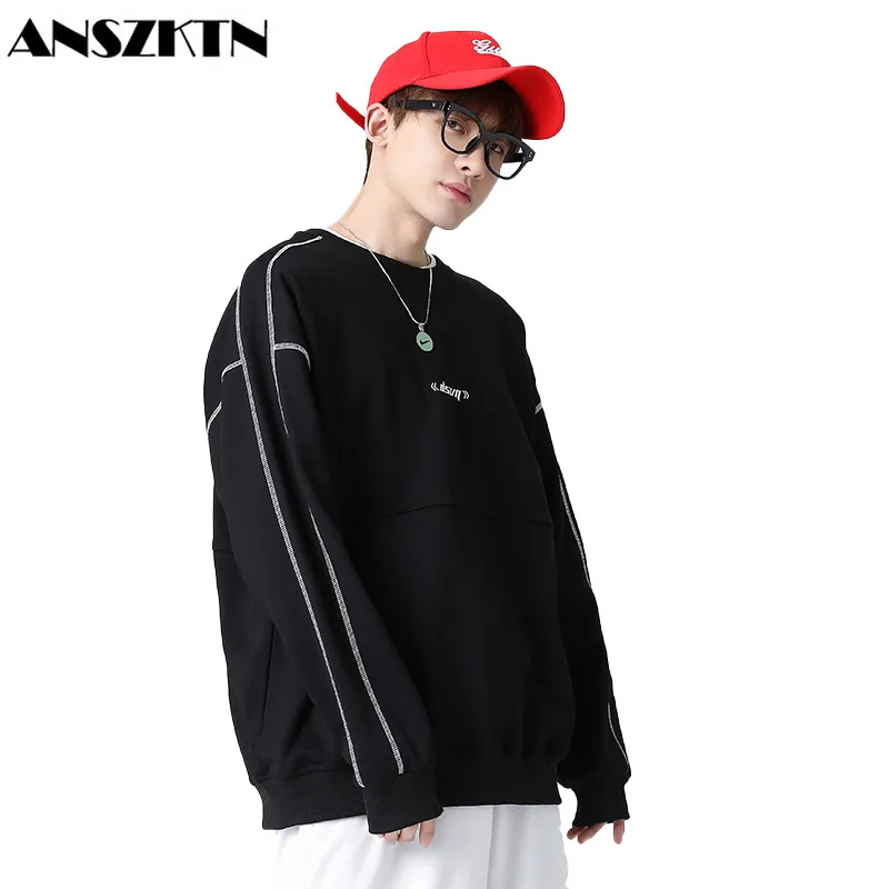 

ANSZKTN Men Good Quality Off shoulder Long Sleeve O-Neck Pullover Popular Cotton Comfortable Hoodie sweater