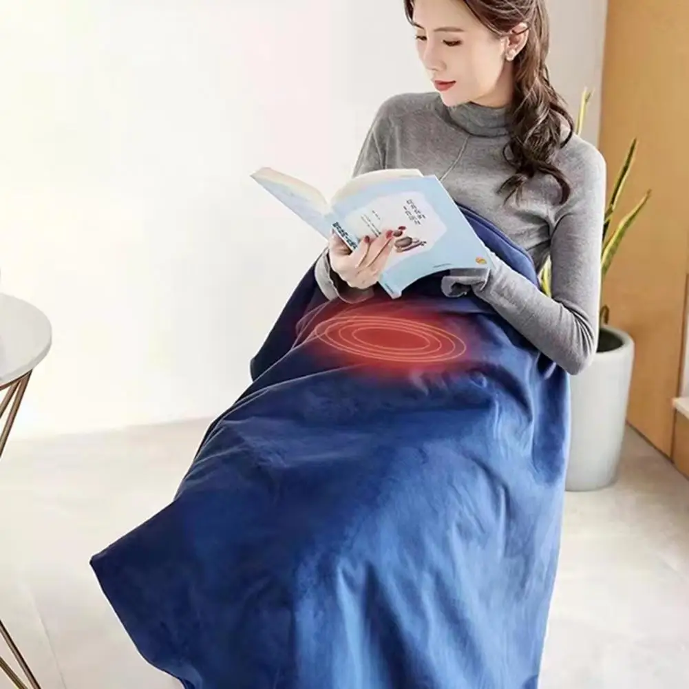 

1 Set Heating Blanket Button Design 3 Level Thicker Flannel Plush Warm Heating Shawl for Daily Use