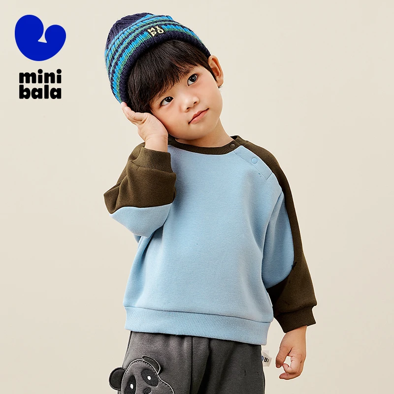 Mini Bala Long-Sleeved Tops for Boys and Girls 2024 New Winter Styles with Fleece-Lined Sweater