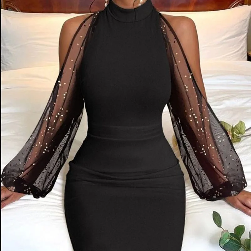 

Women's Elegant Slim Wrap Hip Mesh Splice Dress Autumn and Winter Temperament Commuting New Woman Fashion Sweet Party Dresses