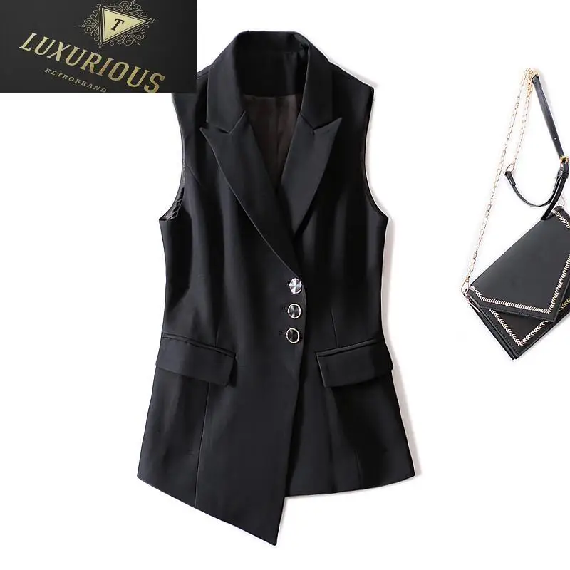 

Sleeveless Jacket Women 2024 New Spring Turn Down Collar Single Breasted Slim Pockets Female Vest Outerwear 4XL