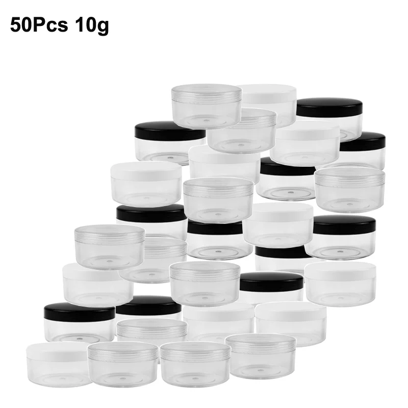 

50Pcs/Sets Empty Plastic Cosmetic Makeup Jar Pots 10g Refillable Bottles for Eyeshadow Cream Lip Balm Container Storage Box