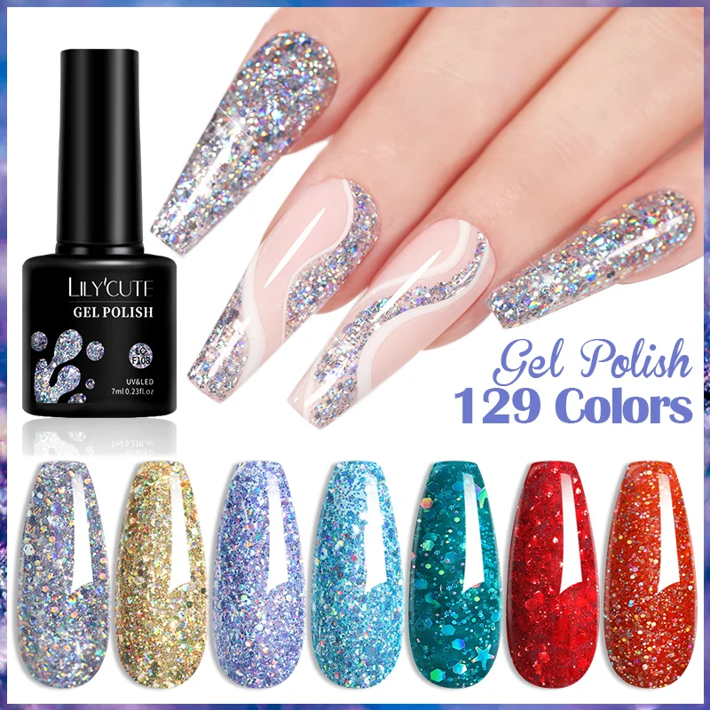 LILYCUTE 7 мл Блестящий Гель-лак для ногтей Nail Art Vernis полуперманентный лазер блестки