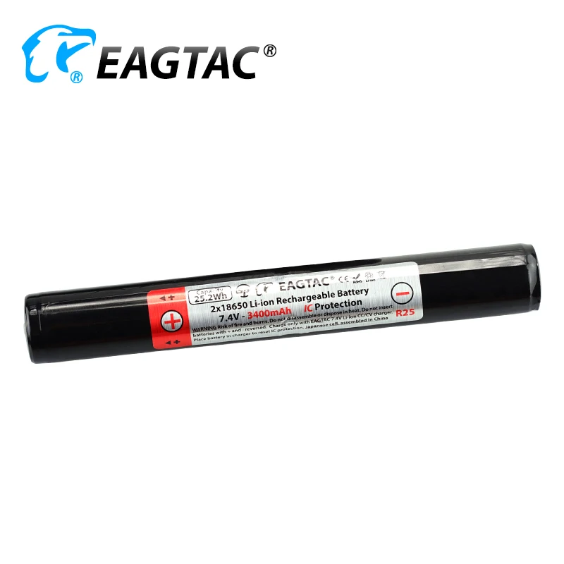 Фото EAGTAC 2x18650 7,4 В 2500 мАч (R18) 2600 мАч (R19) 3100 мАч (R22) 3400 мАч (R25) Защищенный литий-ионный аккумулятор с кнопкой сверху GX25L2 GX30L2R №2