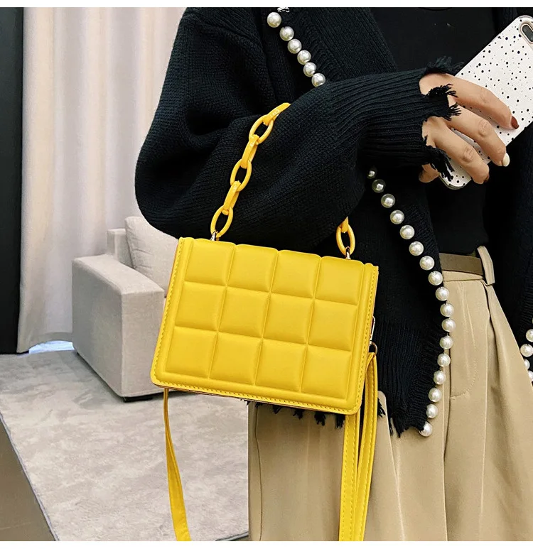 

2022 Vintage Flap Shoulder Bag for Women Square Solid Color Lady Handbags Mini Purse New Plaid Pu Leather Female Crossbody Bags