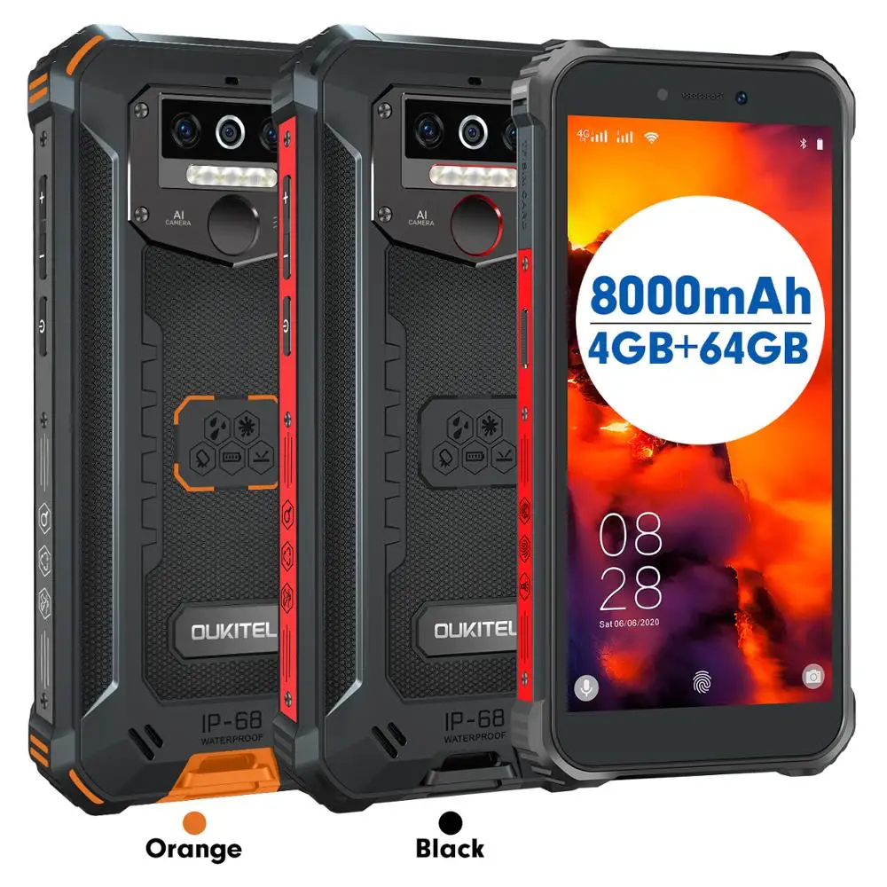 

OUKITEL WP5 Pro IP68 Rugged Smartphone 4GB+ 64GB 5.5 Inch HD+ MT6762D Octa Core Cellphone Android10 13MP 8000mAh Mobile Phone