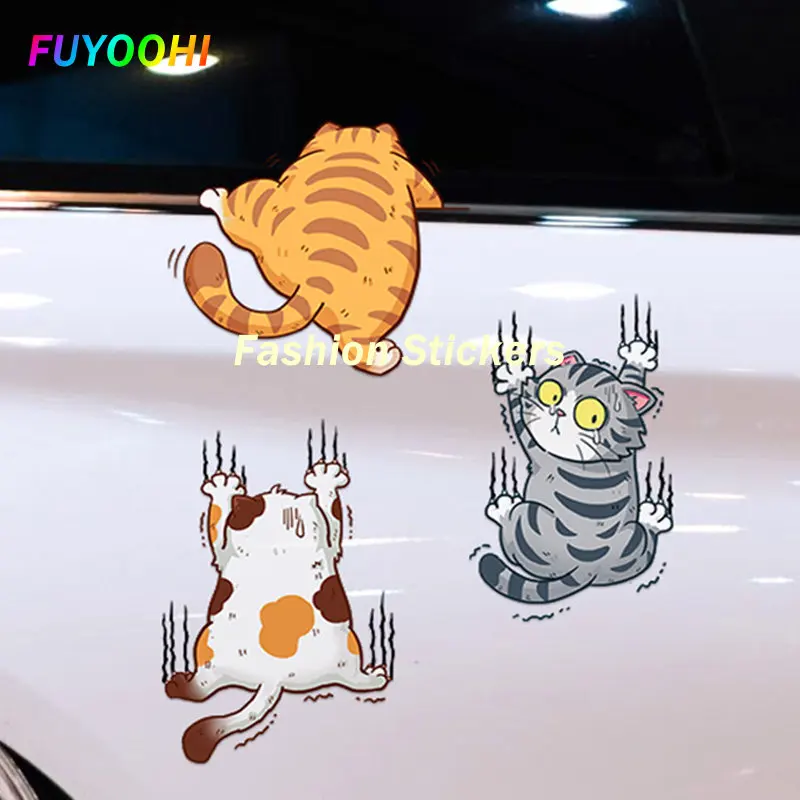 

FUYOOHI Play Stickers 3pcs Funny Pet Cat Car Sticker Climbing Cats Animal Styling Stickers Decoration Car Body Decals Decor