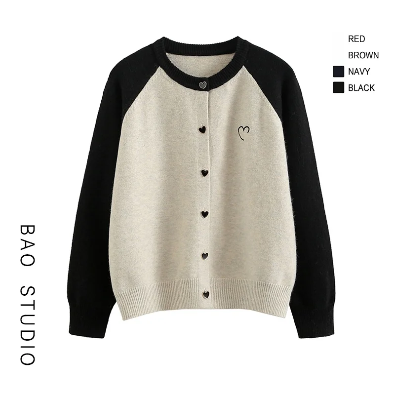 Корейская серия Bao Studio нежный мягкий клейкий кардиган с вышитым сердцем