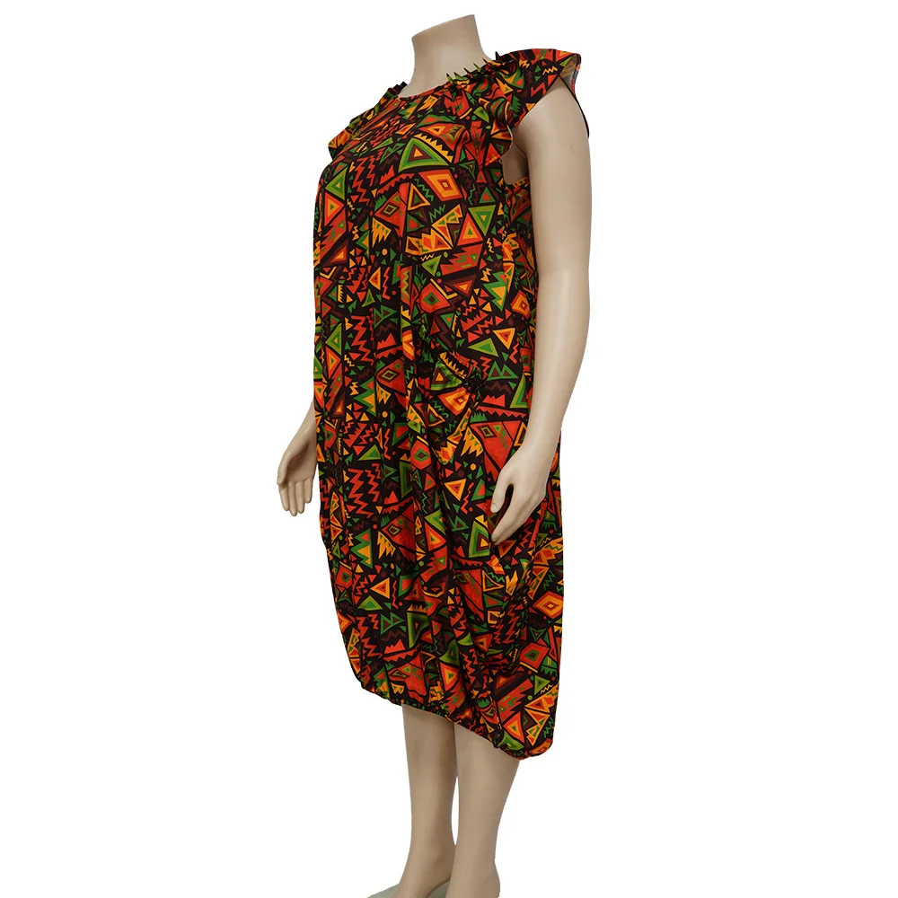 Plus Size Print Loose Dress For Chubby Women Puff Sleeve Cloth Lady Casual Luxury Ball Gown 2023 Summer Trendy 5xl New In Dress
