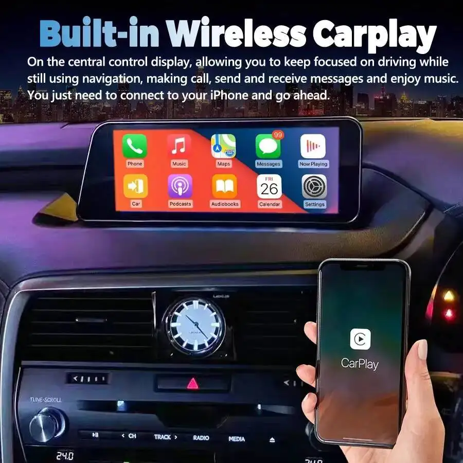Фото Мультимедийный GPS-плеер с Android, беспроводным CarPlay, навигацией и стереосистемой, 12.3-дюймовый автомобильный радиоприемник для Lexus RX RX330 RX350 2016-2019 (RHD) №3