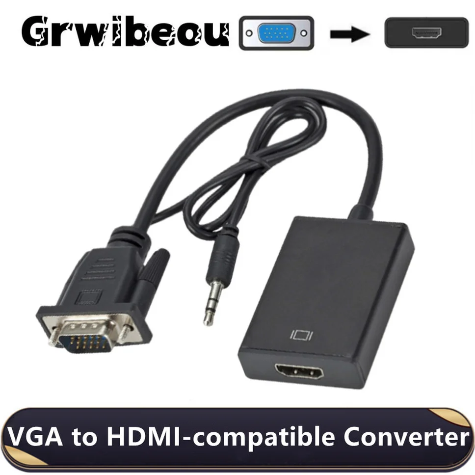 Кабель-преобразователь Grwibeou 1080P VGA-HDMI с аудио для ПК, ноутбука, проектора HDTV, адаптер VGA-HDMI-совместимый