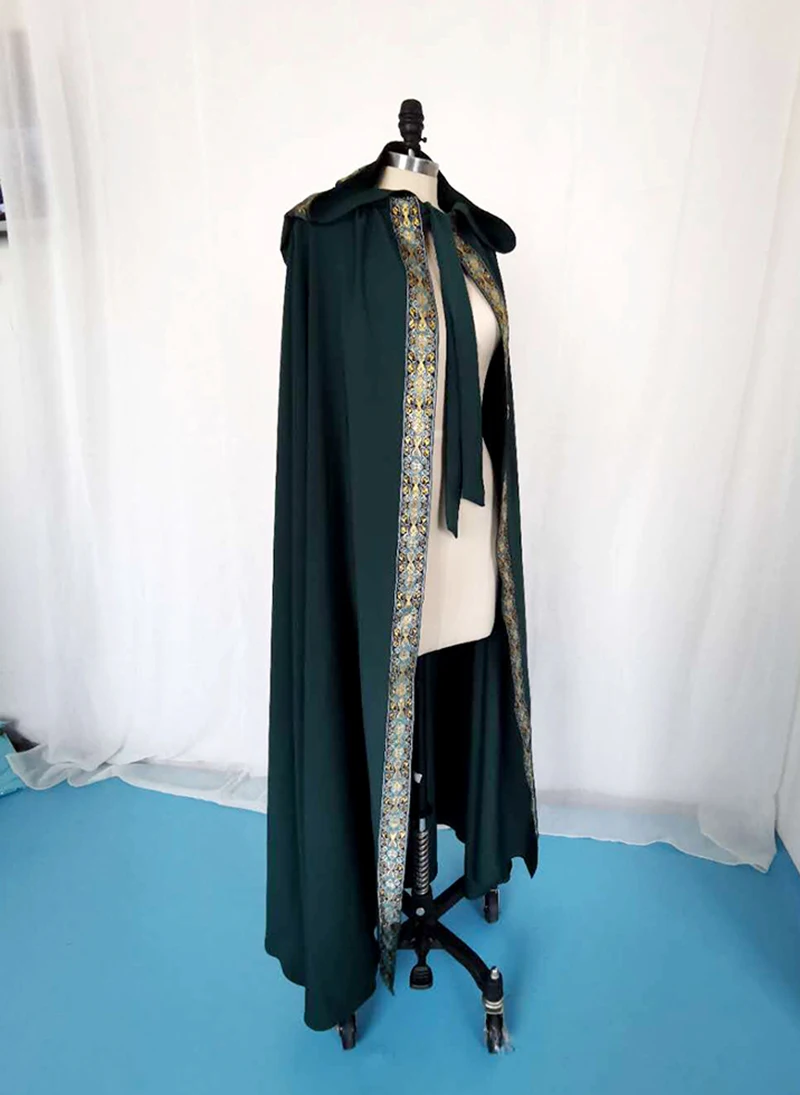 Spring Hood Poncho Green Lace Stage Performance Wear Long Cape Dance Par Dress up Wrap |