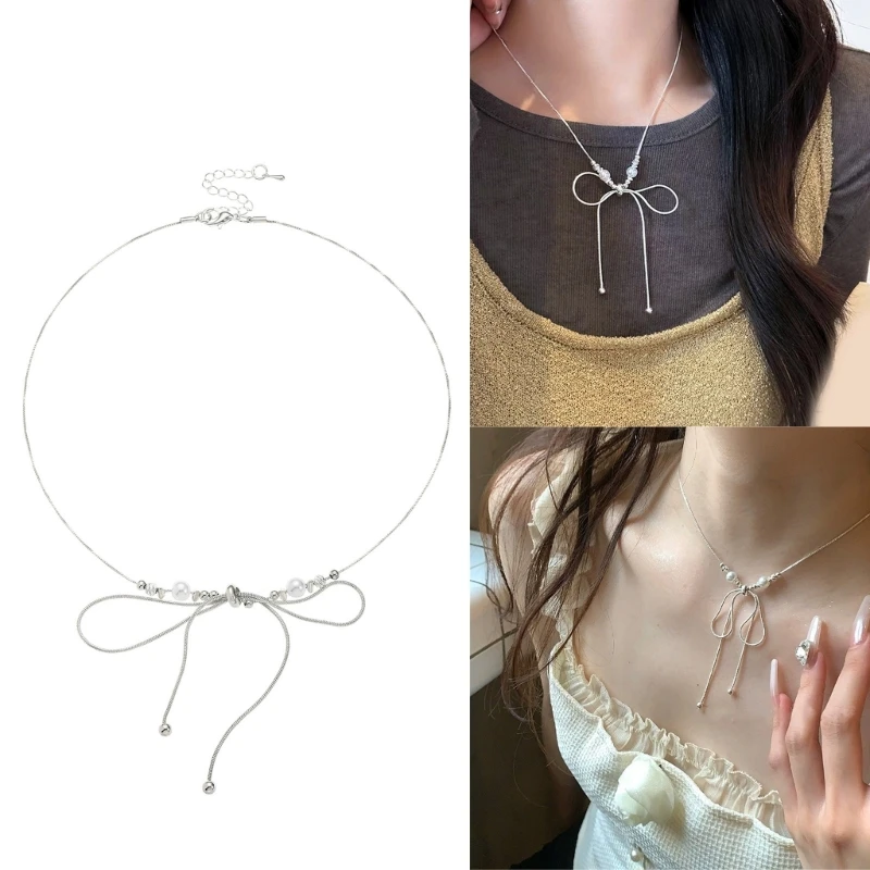 95AB простой кулон-бабочка ожерелье регулируемая длина шейная цепочка с бантом
