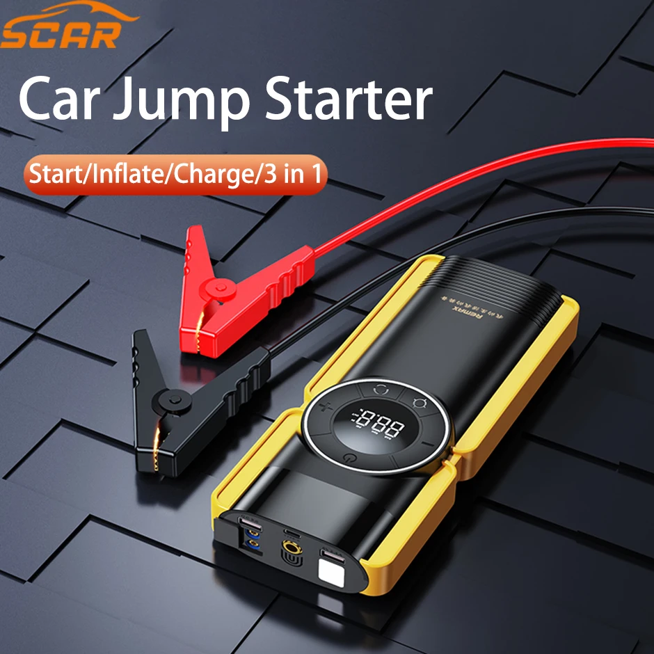 

8000mAh Car Jump Starter 3 In 1 Pump Air Compressor 800A Starting Device Power Bank 12V Digital Tire Inflator 150PSI