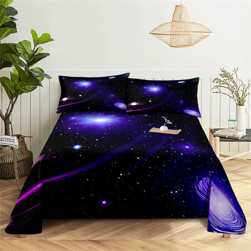 

Starry Sky, Scenery Digital Printed Polyester Bed Sheet with Pillowcase Comfort Printed Bedding Set Bed Sheet Large Bed Sheet