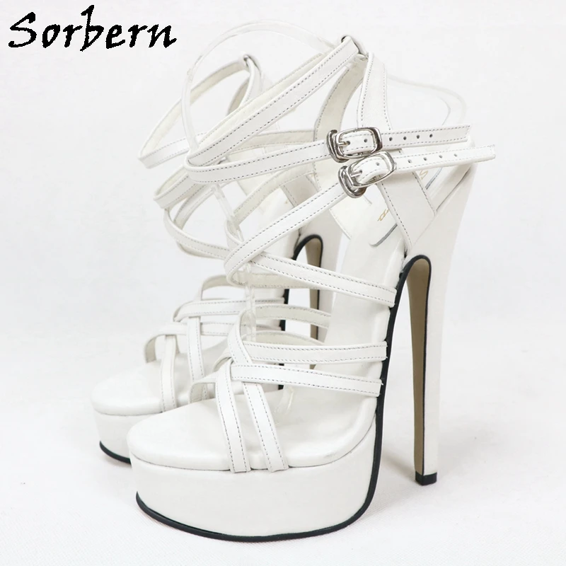 

Sorbern White Matt Sandals Women 18Cm Platform Summer Shoes Slingback Genuine Leather Custom Gladiator Style Shoe For Sissy Boy