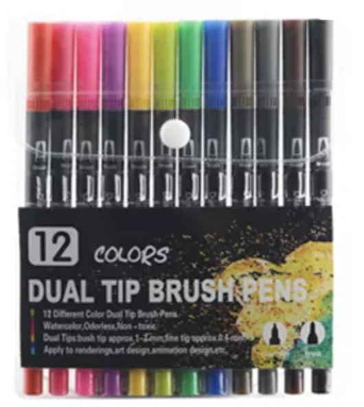 

12 Colored Art Sketch Pens Set Double-head Watercolor Paint Brush Marker For Calligraphy,Bullet Journals,Coloring and Drawing