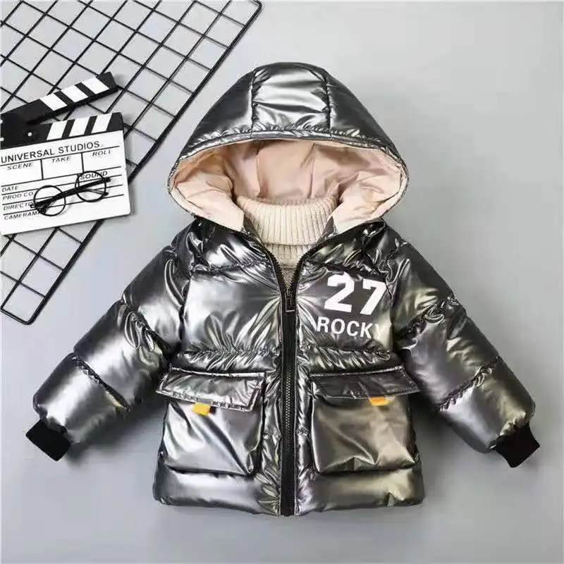 

2023 Winter New Free Wash Children's Clothing Boys' Solid Waterproof Velvet Thicke Warm Jacket Hooded Down Cotton Windproof Coat