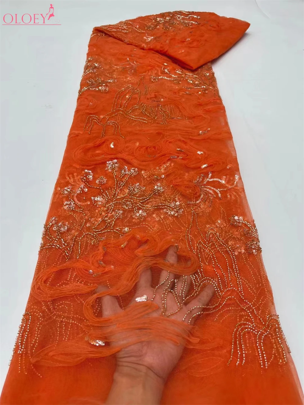 

New Ribbon Embroidered Wedding Fabric Stage Dress Mesh Beads Embroidered Lace