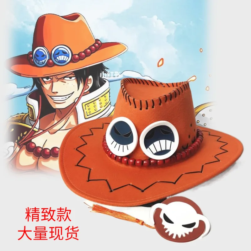 Ace Hat Cosplay One Piece Fire Fists Hat Original Anime Peripheral Hat Suede Cowboy Hat hats for men  caps for men