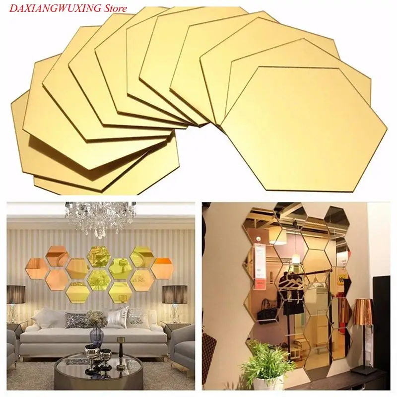 

2 Pcs 3D Mirror Hexagon Acrylic Wall Stickers Home Aisle Floor Personality Decorative Mirror Sets Paste Living Room Sticker