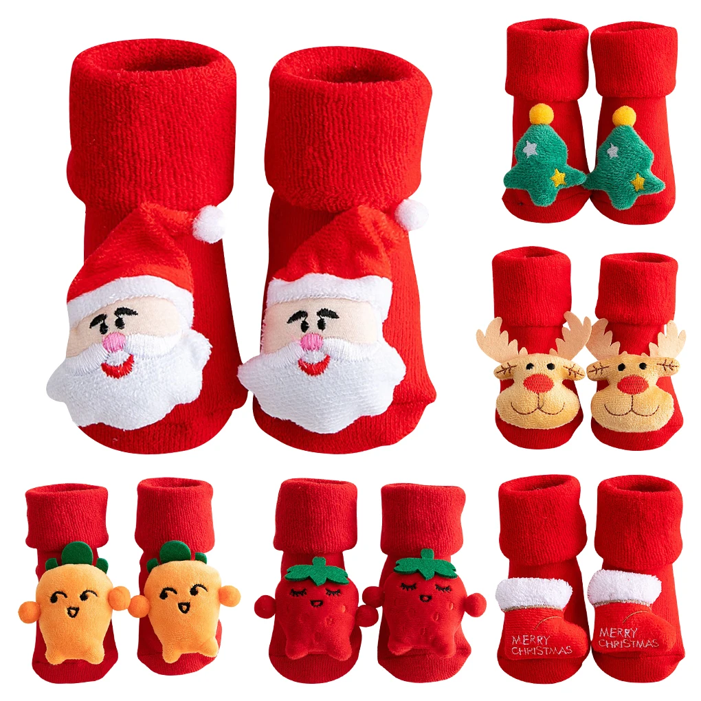 

6 Pairs Toddlers Christmas Themed Socks Cotton Blend Autumn Floor Santa Claus Soft Gifts Cozy Girls Boys Assorted Patterns