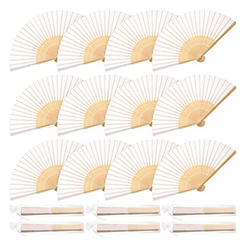 

50Piece Silk Folding Hand Fan With Fabric Sleeve,Bamboo Folding Hand Fan For Wedding Bridal Shower Prom Party Gift Decor