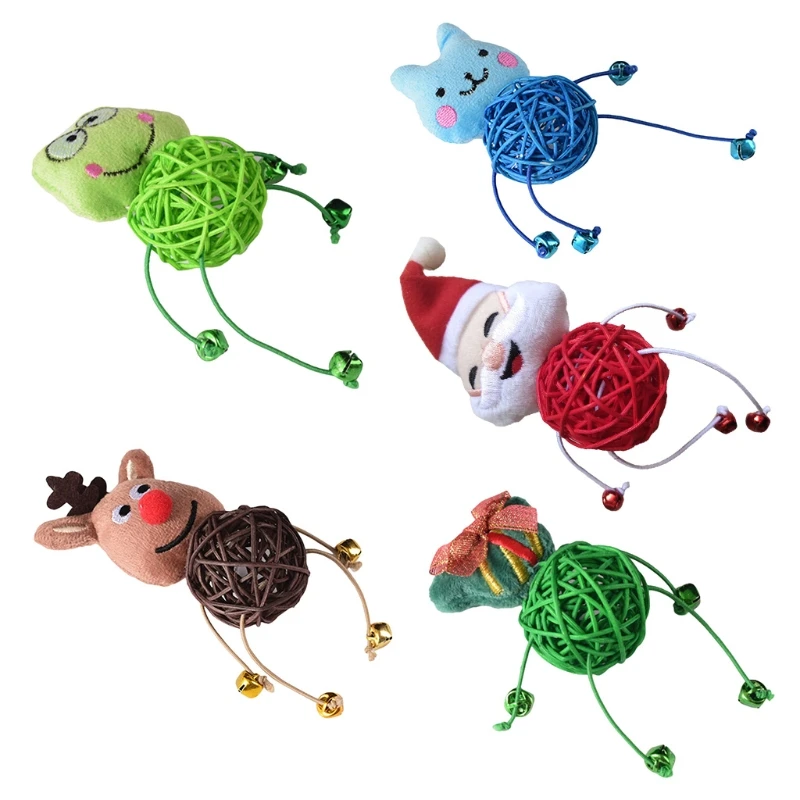 

Interactive Cat Toys Rattan Balls with Plush Doll & Bells Kitten Chew Toy Pet Supplies Bright Colors Chrismas Gift