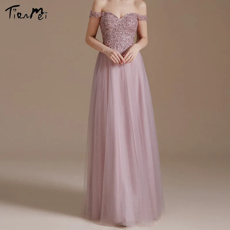 

Off The Shoulder Dress Evening Dresses Sweetheart A line Knee Length Long Tulle Lace Applique Beading Women Formal Party Gowns