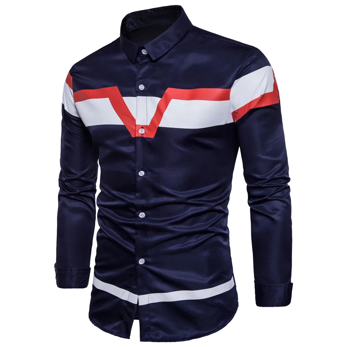 

New Fashion Versatile Men's Contrast Color Print Long Sleeve Shirt