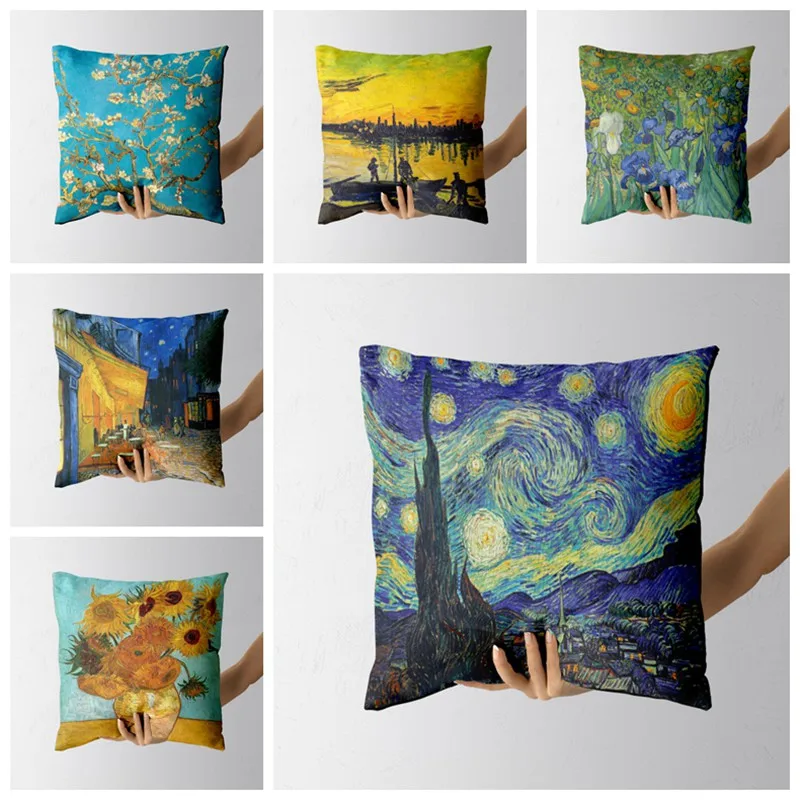 

Van Gogh Oil Painting Pillowcase Sofa Cushion Cover Sunflower Starry Night Throw Pillow Cover Wedding Party Home Decor 45x45cm